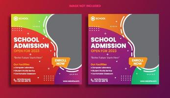 Modern school admissions social media template vector