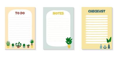 Set of templates for To Do List and Checklist with houseplants. Potted plants, leaves and vases vector