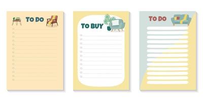 Set of templates for To Do List and To Buy with furniture. Isolated vector illustration