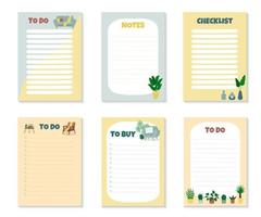 Set of templates for Checklist, To Do and To Buy List with furniture and houseplants vector