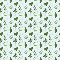 Cute seamless pattern with leaves of rainforest plants on a mint background.Background with jungle foliage. Natural summer illustration for textile print, wrapping paper, clothing print. vector