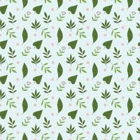 Cute seamless pattern with leaves of rainforest plants on a mint background.Background with jungle foliage. Natural summer illustration for textile print, wrapping paper, clothing print. vector