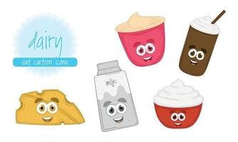 Set of dairy products cartoons Vector