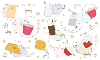 Icon set of dairy products Vector illustration