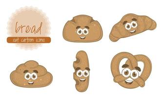 Set of bakery products cartoons Breakfast time Vector