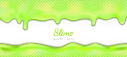 Neon green drip oozing slime backdrop. Flowing green sticky liquid. Molten paint drips and flows. Vector illustration with toxic drop on horizontal border background for web site banner.