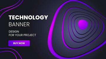 Modern technology banner in geometry style. Futuristic hi-tech colorful background. Vector illustration. Dynamic neon purple line abstractions for typography, design frame for social media post.
