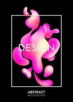 Liquid flow, pink 3D neon lava lamp vector geometric black background frame for banner, card, UI design or wallpaper. Gradient mesh bubble in the shape of a wave drop. Fluid colorful abstract shapes.