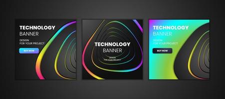 colección de banners de tecnología moderna en estilo geométrico. conjunto futurista de fondo colorido de alta tecnología. ilustración vectorial abstracciones dinámicas de neón para tipografía, marco de diseño para publicaciones en redes sociales. vector