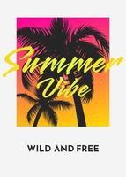 Summer tropical background with palm trees silhouette, with gradient. Music cocktails party poster, flyer, invitation card. Summer vacation. Hawaiian retro style neon template t shirt print design. vector