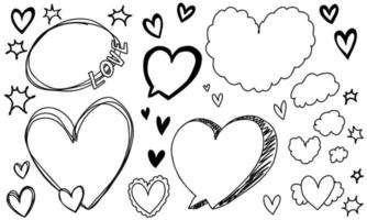 Cute doodle frames set decorative hearts, hand drawn isolated collection. vector