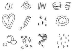 Doodle set, cute scribble isolated, line elements sketch collection for background, scrapbooking. vector