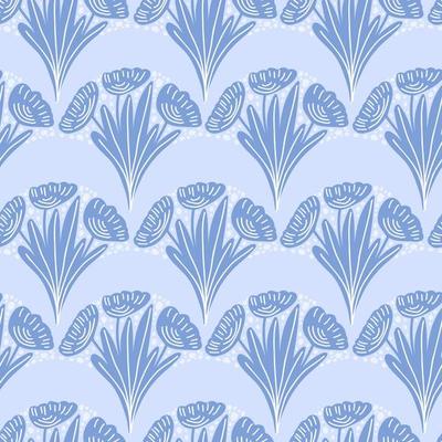Hand drawn line geometric doodle, abstract blue seamless wallpaper. Cute vector flowers, petals pattern for paper, fabric textile, home.