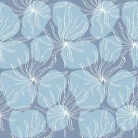 Hand drawn white line geometric doodle, abstract blue pastel seamless wallpaper. Cute vector flower petals pattern for paper, fabric textile, book, home, childr