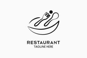 diseño del logo del restaurante con concepto creativo de dibujo a mano, icono de cuchara, tenedor y tazón. ilustración vectorial moderna vector