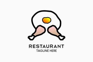 Restaurant logo design with creative hand-drawn concept, icon of chicken thigh meat combined with egg. Modern vector illustration