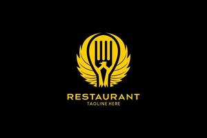 Restaurant logo design with creative concept, spoon, fork elements combined with bird wings. Premium vector logo illustration