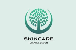 Skincare logo design with creative concept, tree icon in circle with water drops element. vector