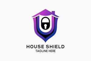 A building or house security logo design with a shield in a creative concept combined with a house icon and a lock icon. Modern vector illustration