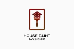 Wall paint or house paint logo design, paint brush icon combined with a brick house icon in a box. Modern vector illustration