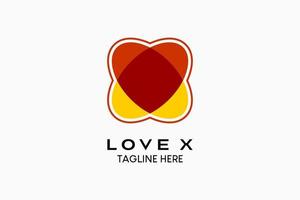 Letter x logo design with heart shape concept in two overlapping oval elements. Modern vector illustration