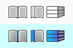 Set of black white and color vector book icons in line art style