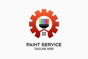 Wall paint or house paint logo design, paint brush icon with a house icon in a rainbow color concept in gear. Modern vector illustration