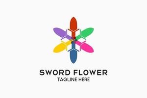 diseño de logotipo de espada de flores con un concepto apilado creativo y simple. ilustración vectorial moderna vector