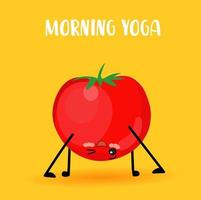Tomato and sport. Yoga for vegetables. Healthy lifestyle. Vegetarianism and Vegan vector
