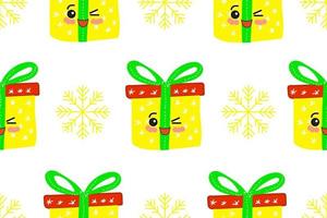 Seamless pattern. New Year gifts. Merry Christmas Cute character. vector