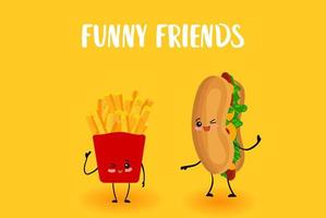 Hot Dog and French Fries. CHARACTER WITH SMILE. vector