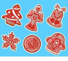 conjunto de pegatinas de año nuevo. galletas de jengibre navideñas con glaseado. galletas de bizcocho.. vector