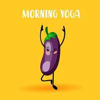 yoga vegetables. Healthy lifestyle. Sports and vegetarianism. eggplant characters. Hinduism. Morning yoga. . vector