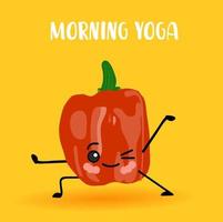 yoga vegetables. Healthy lifestyle. Sports and vegetarianism. Bulgarian pepper characters. Hinduism. Morning yoga.. vector