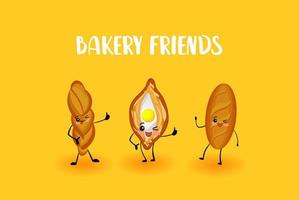 Bakery characters. Food made from flour. Bread and loaf. vector