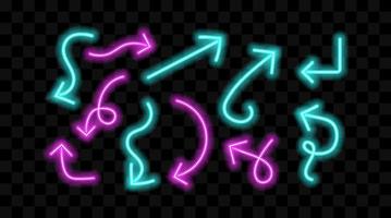 Set Glowing Neon Arrow on Dark Background vector