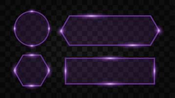 Futuristic set purple Neon frame border. vector