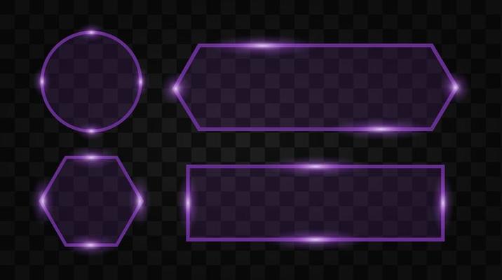 Futuristic set purple Neon frame border.