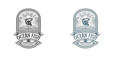 logotipo vintage de peces oceánicos vector