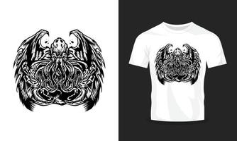 flying octopus t-shirt illustration vector