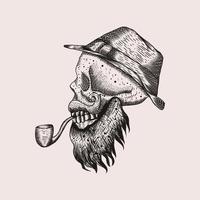 skull smoke engrave illustration