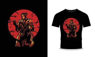 ilustración de camiseta de lucha samurai vector