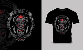 ilustración de diseño de camiseta de chimpancé enojado vector