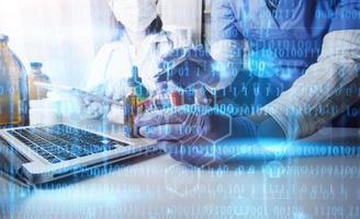 Double exposure of healthcare And Medicine concept. Doctor and modern virtual screen interface. photo