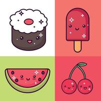 set of kawaii food vector