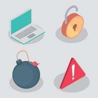 set of isometric cyber fraud vector