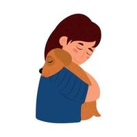 woman hugging dog vector