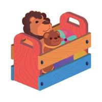 toys in wooden box vector