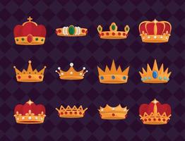 set of crowns monarchy vector