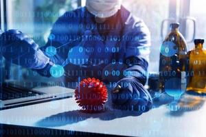 Double exposure of technology healthcare And Medicine concept. Doctors using digital tablet and modern virtual screen interface icons panoramic banner, blurred background. photo